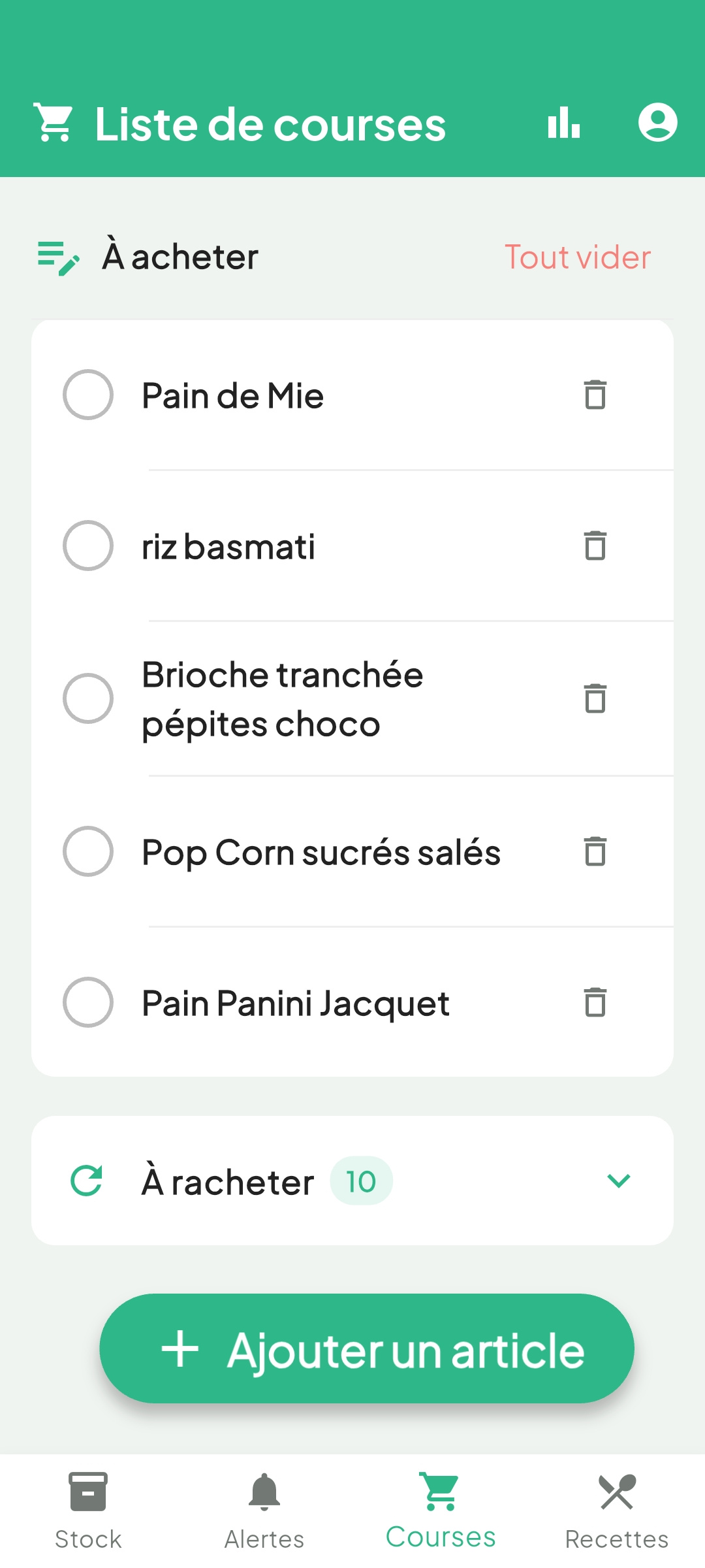 Liste de courses — achats planifiés et synchronisés